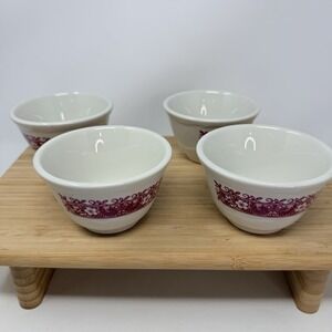 Syracuse China Strawberry Hill 4 Small Soup Bowls 4" Pink Floral Vintage USA